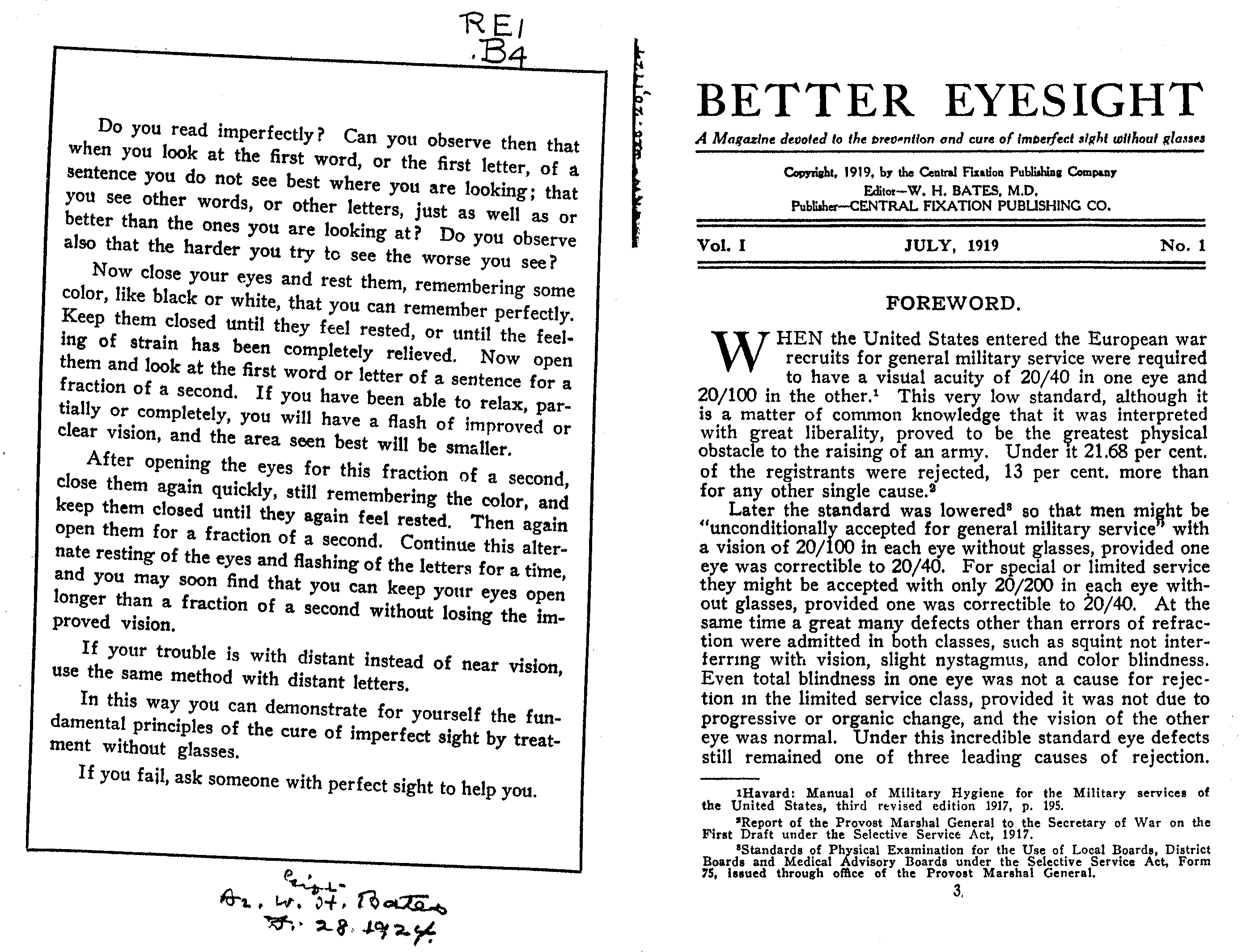 Better Eyesight Magazine, July, 1919. Print Reading in Picture