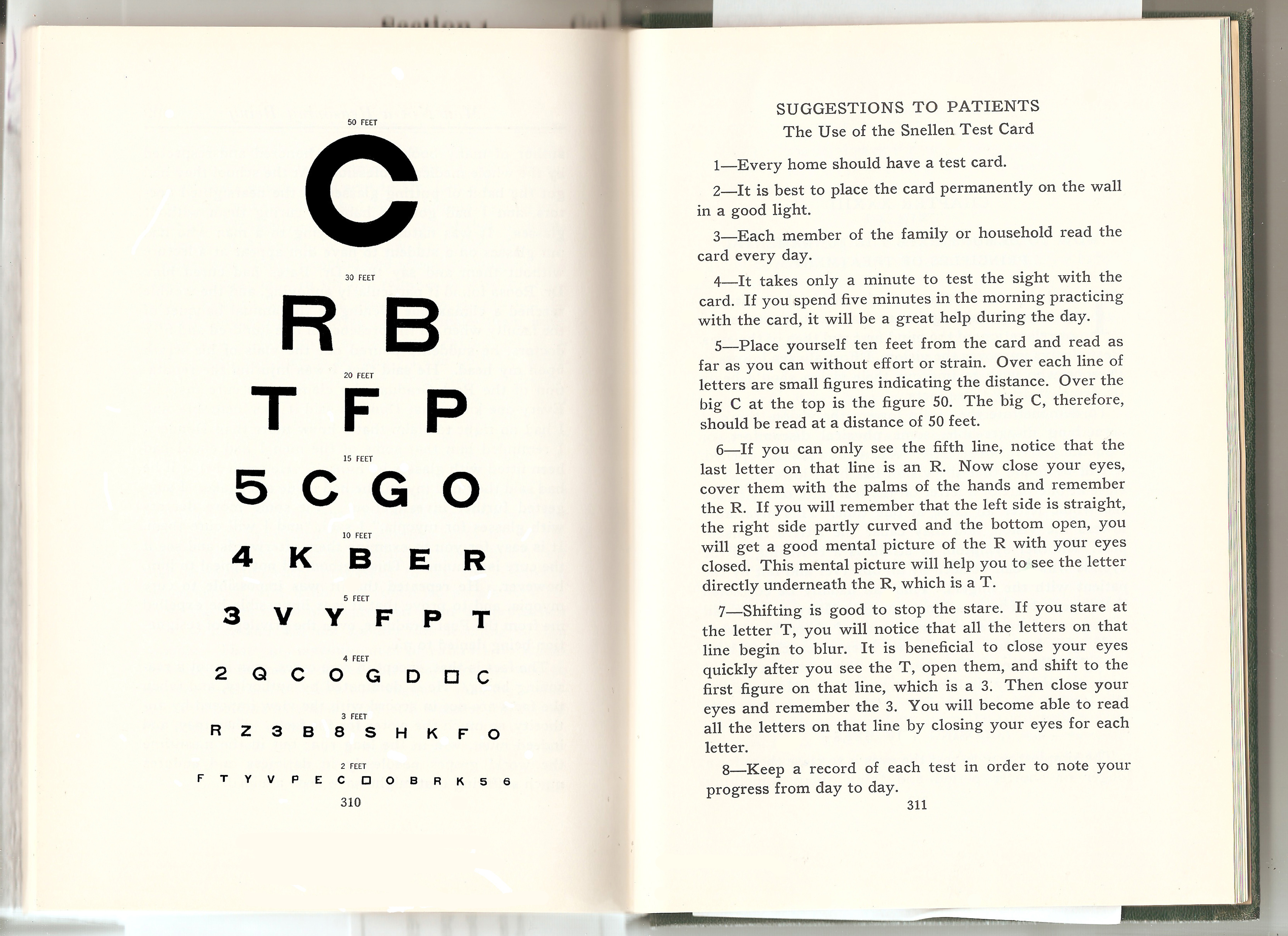 Dr. Bates and Emily's Oringal C Eyechart and Suggestions to Patients - 1940 Perfect Sight Without Glasses Final Print Edition